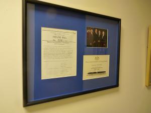 Sami Rapp photo: A variety of papers from Ridge’s time as governor of Pennsylvania are featured among other memorabilia included in the donation to the Hammermill Library at the Mercyhurst main campus, where they are displayed on the fourth level of the library.